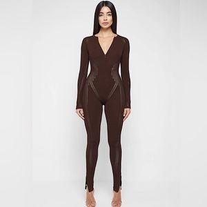 Maniere De Voir Brown Knitted Contour Jump Suit